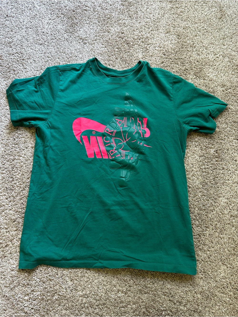 Jordan Short Sleeve Tee in Green with Pink Logo